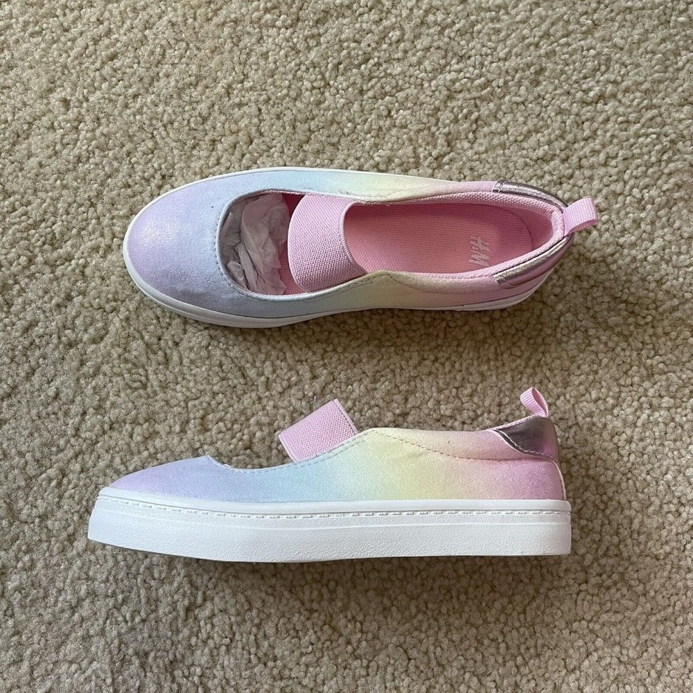 H&M Toddler Girl’s Rainbow Colorful Ombre Ballerina Slip On Shoes Size 12